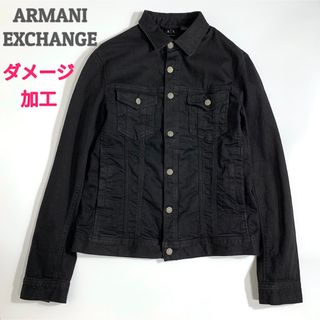 アルマーニ(Armani)の【ダメージ加工】アルマーニ　エクスチェンジ　 Gジャン　デニムジャケット　黒　L(Gジャン/デニムジャケット)