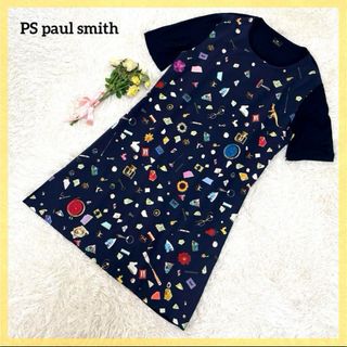 ポールスミス(Paul Smith)の極美品✴︎ポールスミス総柄5分袖ワンピース ロング丈 ミモレ丈 XL (ひざ丈ワンピース)