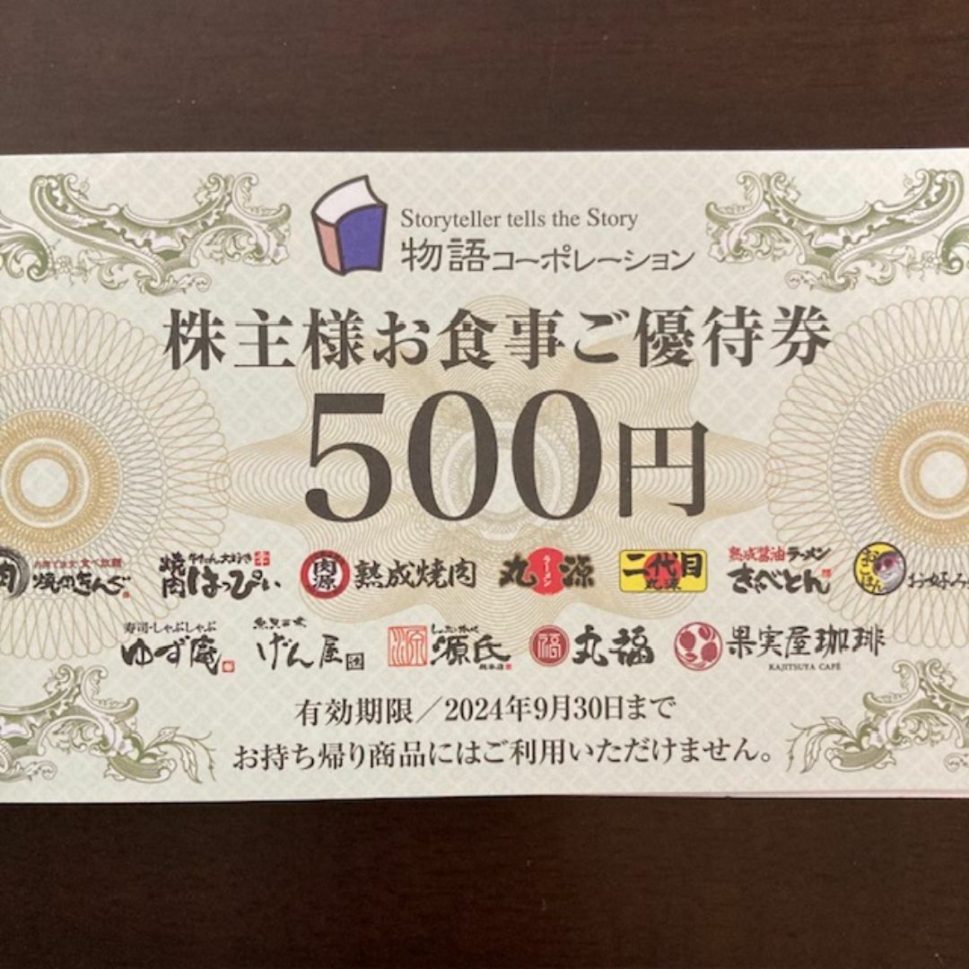 物語コーポレーション　株主優待　500円券1枚　匿名配送 チケットの優待券/割引券(レストラン/食事券)の商品写真