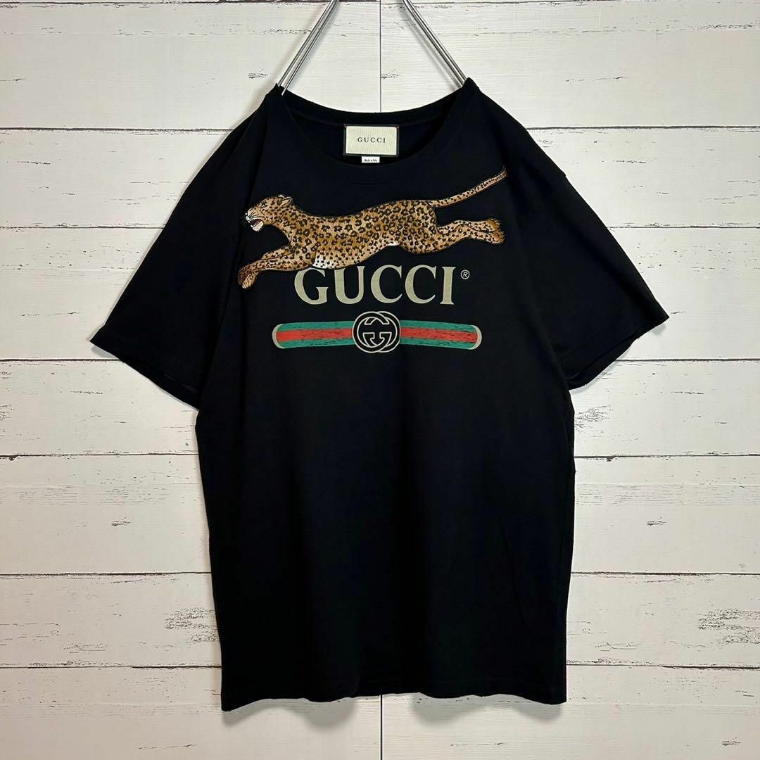 Gucci(グッチ)の【希少モデル】GUCCI グッチ☆ダメージ加工 Tシャツ センター刺繍ロゴ 豹 メンズのトップス(Tシャツ/カットソー(半袖/袖なし))の商品写真