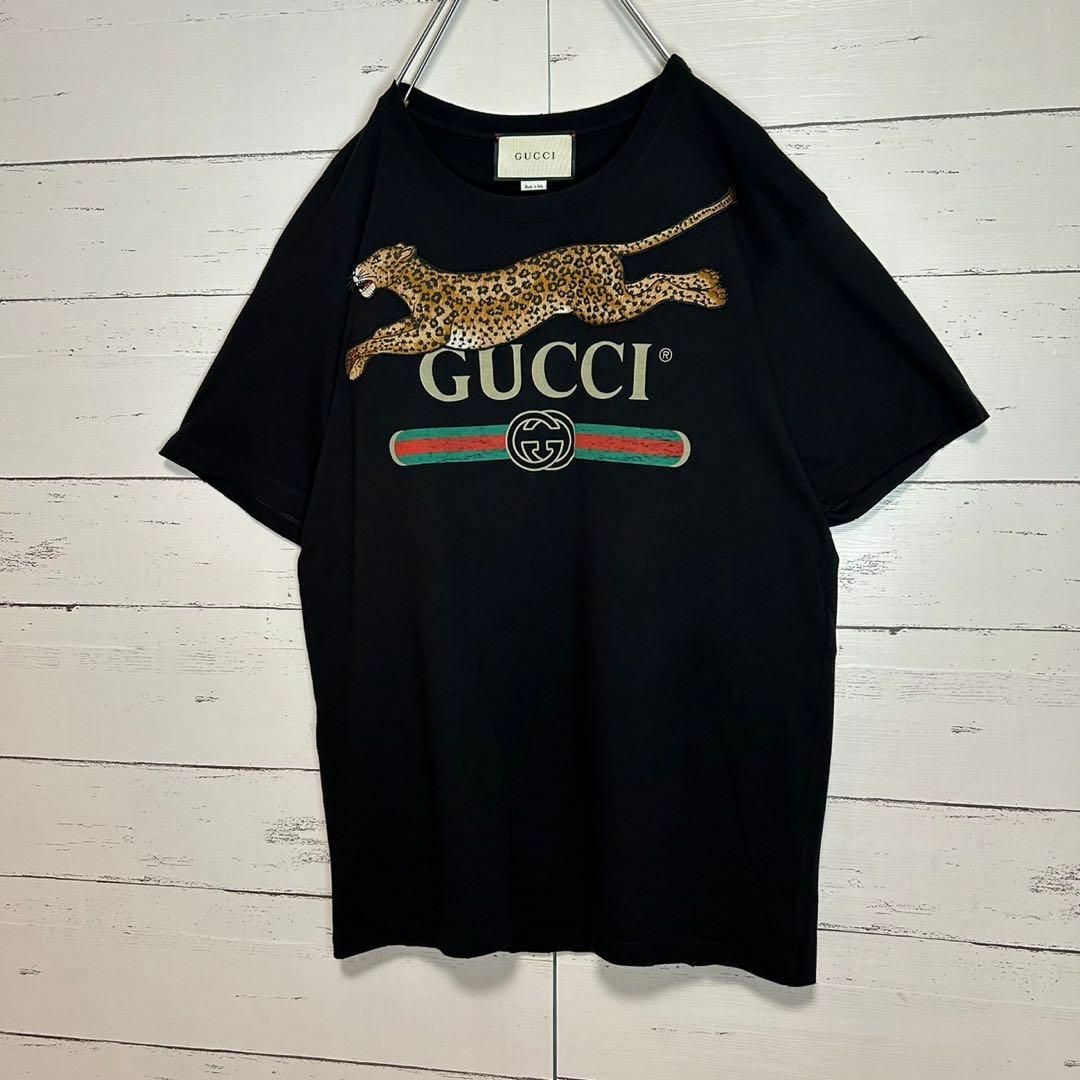 Gucci(グッチ)の【希少モデル】GUCCI グッチ☆ダメージ加工 Tシャツ センター刺繍ロゴ 豹 メンズのトップス(Tシャツ/カットソー(半袖/袖なし))の商品写真