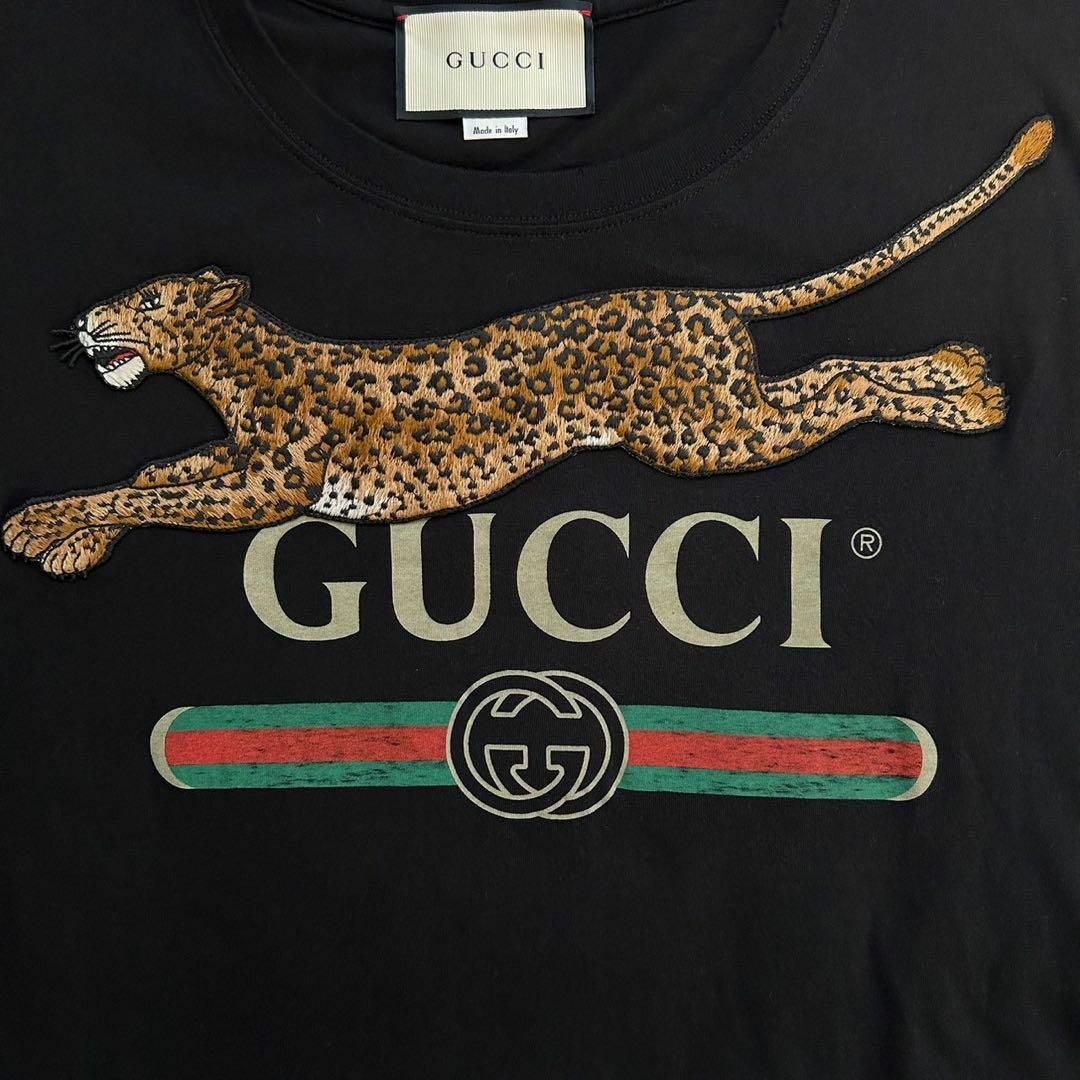 Gucci(グッチ)の【希少モデル】GUCCI グッチ☆ダメージ加工 Tシャツ センター刺繍ロゴ 豹 メンズのトップス(Tシャツ/カットソー(半袖/袖なし))の商品写真