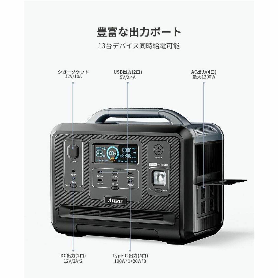 AFERIY ポータブル電源 1200W/1248Wh ソーラーパネル リン酸鉄 スポーツ/アウトドアのアウトドア(その他)の商品写真