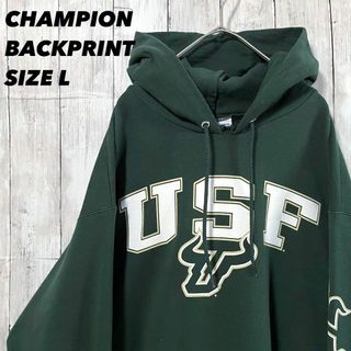 チャンピオン(Champion)のアメリカ古着　チャンピオン　カレッジバックプリントスエットパーカー　サイズL 緑(パーカー)