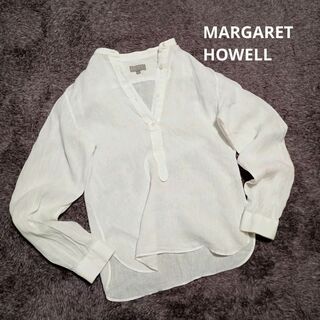 マーガレットハウエル(MARGARET HOWELL)のマーガレットハウエル バンドカラー リネンシャツ 日本製 ホワイト 麻100%(シャツ/ブラウス(長袖/七分))
