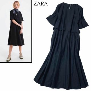 ZARA - ZARAザラ シャツ ワンピース ドレス オーバーサイズ ミディ丈 黒