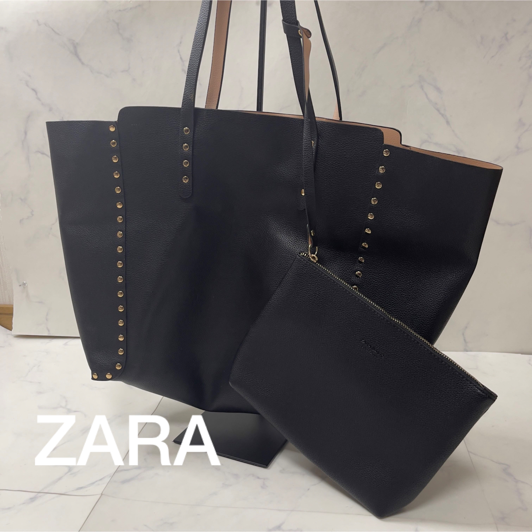 ZARA(ザラ)のZARA トートバッグ  ハンドバッグ ママバッグ  スタッズ付き リバーシブル レディースのバッグ(トートバッグ)の商品写真