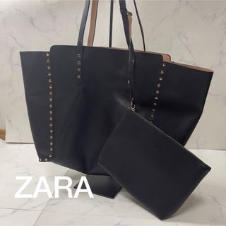 ザラ(ZARA)のZARA トートバッグ  ハンドバッグ ママバッグ  スタッズ付き リバーシブル(トートバッグ)