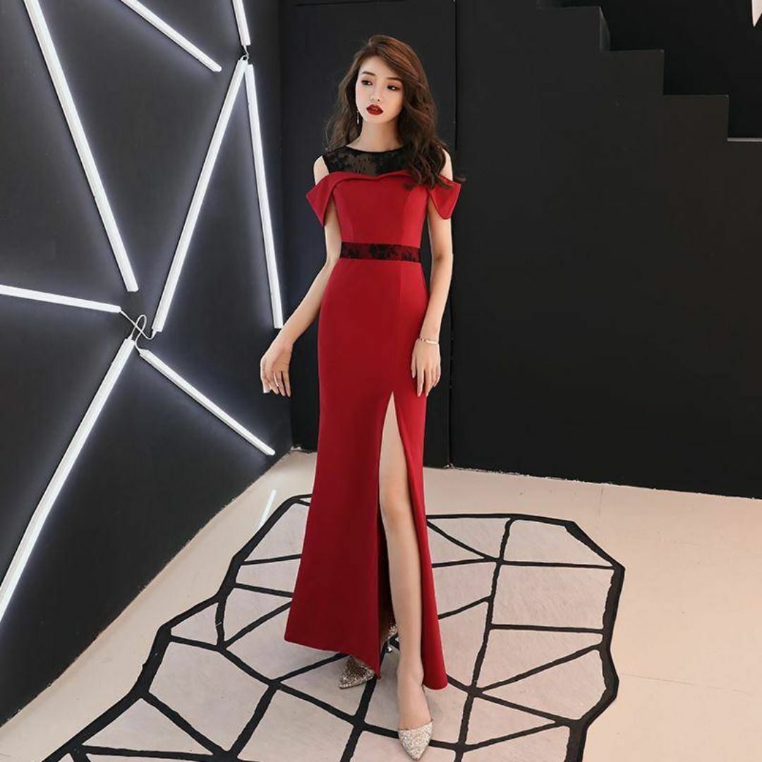 Lサイズ 赤ドレス セクシー パーティー ドレス レディースのフォーマル/ドレス(ロングドレス)の商品写真