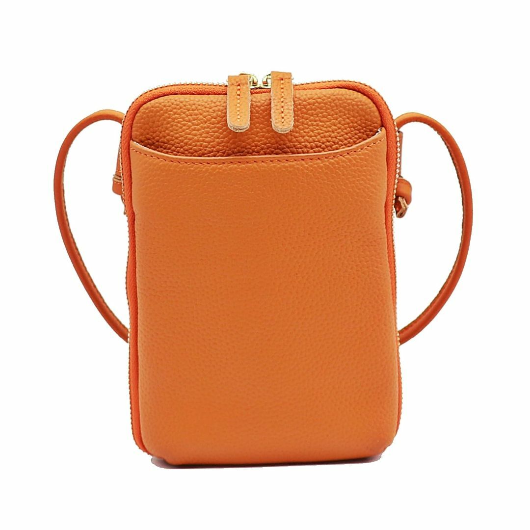 【色: オレンジ】【グッシオ レザー】本革スマホポシェット コンパクト お財布  レディースのバッグ(その他)の商品写真