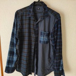 ユニクロ(UNIQLO)のユニクロ　ネルシャツ　メンズ　青　黒　ネイビー　チェック(シャツ)