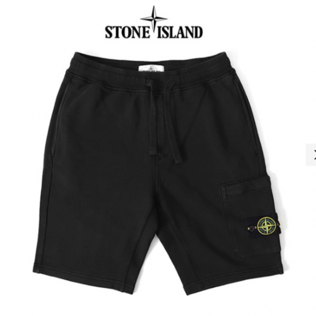 STONE ISLAND(ストーンアイランド)のストーンアイランド スウェットハーフパンツ ブラック 黒 4L メンズのパンツ(ショートパンツ)の商品写真