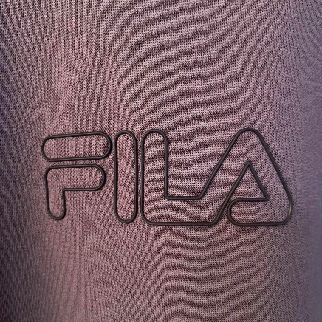 FILA(フィラ)のレディース古着　FILAフィラ　ロゴプリントスエットトレーナー　サイズLパープル レディースのトップス(トレーナー/スウェット)の商品写真