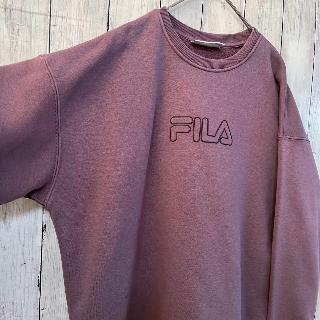 FILA(フィラ)のレディース古着　FILAフィラ　ロゴプリントスエットトレーナー　サイズLパープル レディースのトップス(トレーナー/スウェット)の商品写真