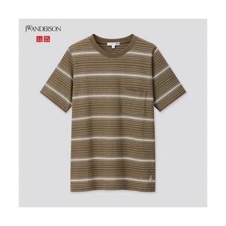 ユニクロ(UNIQLO)の新品タグ付●ユニクロ JWアンダーソンコットンリネンボーダーT  オリーブ L(Tシャツ(半袖/袖なし))