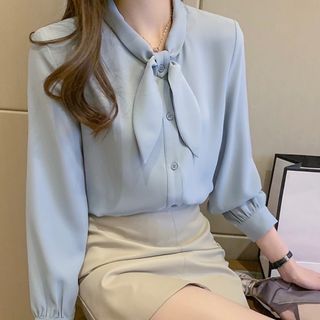 ♡数量限定♡りぼん ブラウス シフォン きれいめ オフィス フォーマル 長袖(シャツ/ブラウス(長袖/七分))