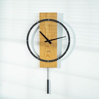 【色: 木の色A1】掛け時計 北欧 木製 軽量壁掛け時計 振り子時計 金属製の振(置時計)