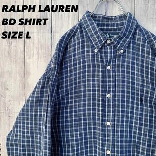 ラルフローレン(Ralph Lauren)のUS古着　ラルフローレン　ホース刺繍ロゴ長袖マドラスチェック柄BDシャツL青系(シャツ)