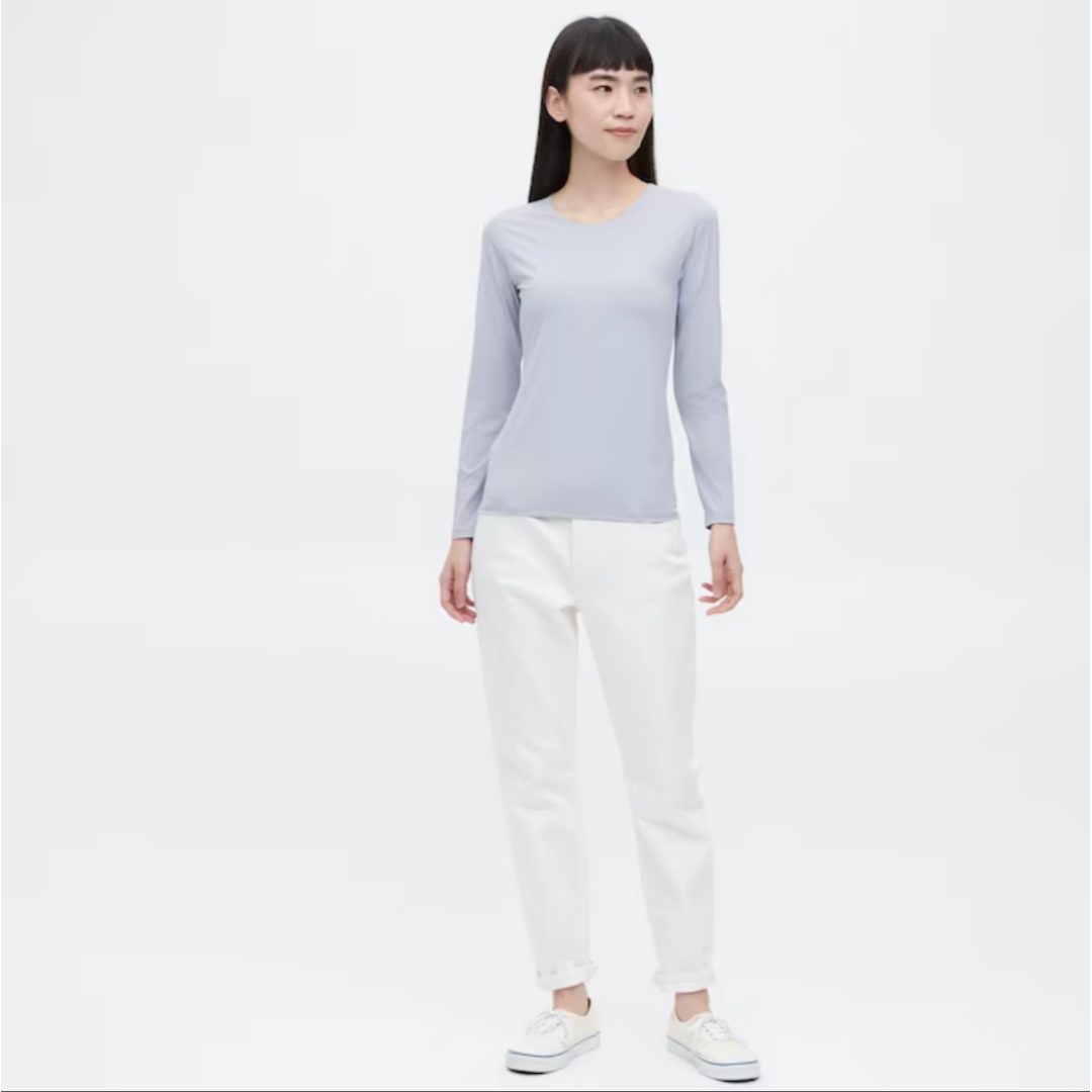 UNIQLO(ユニクロ)の２枚　エアリズム　UVカット クルーネックT 長袖　灰色 グレー M　ユニクロ レディースのトップス(Tシャツ(長袖/七分))の商品写真