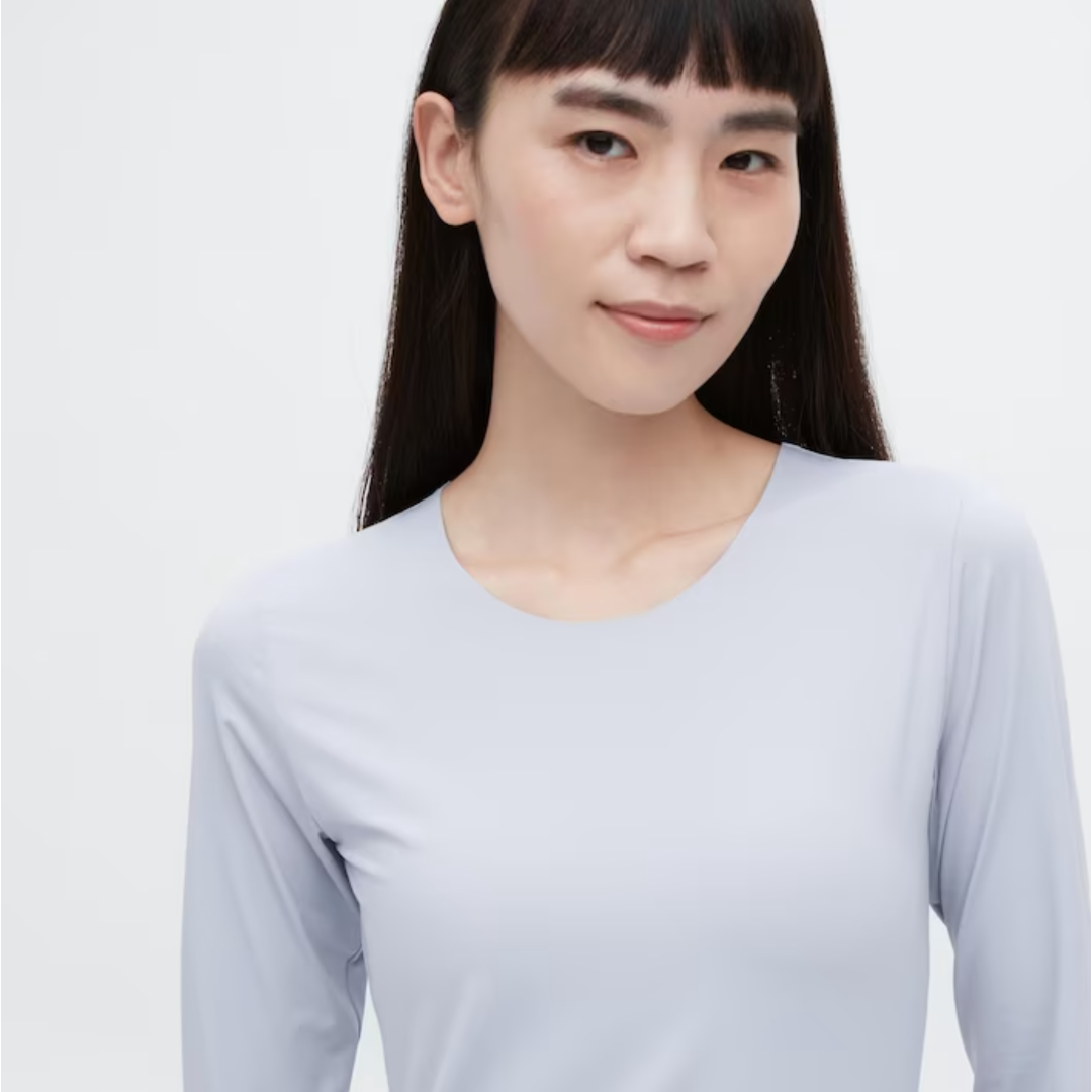UNIQLO(ユニクロ)の２枚　エアリズム　UVカット クルーネックT 長袖　灰色 グレー L　ユニクロ レディースのトップス(Tシャツ(長袖/七分))の商品写真
