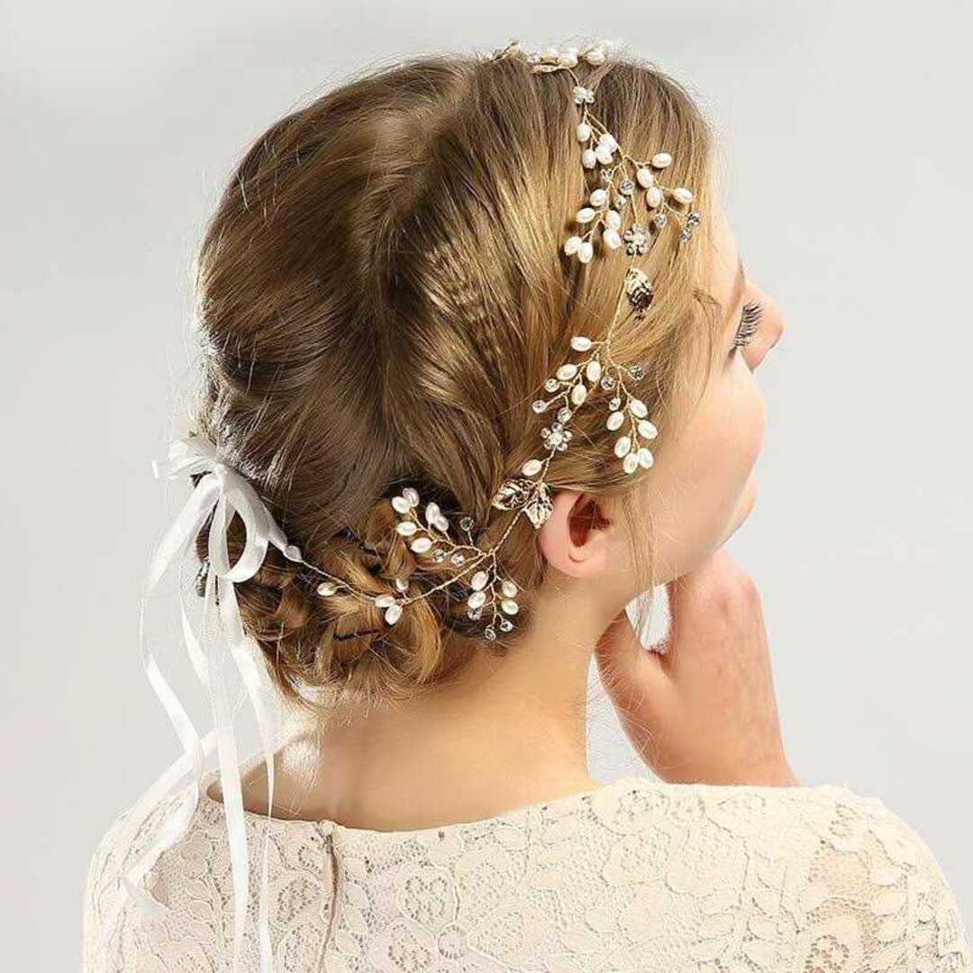 小枝 ヘアアクセサリー ヘッドドレス ウエディング ティアラ ボンネ ブライダル レディースのヘアアクセサリー(その他)の商品写真