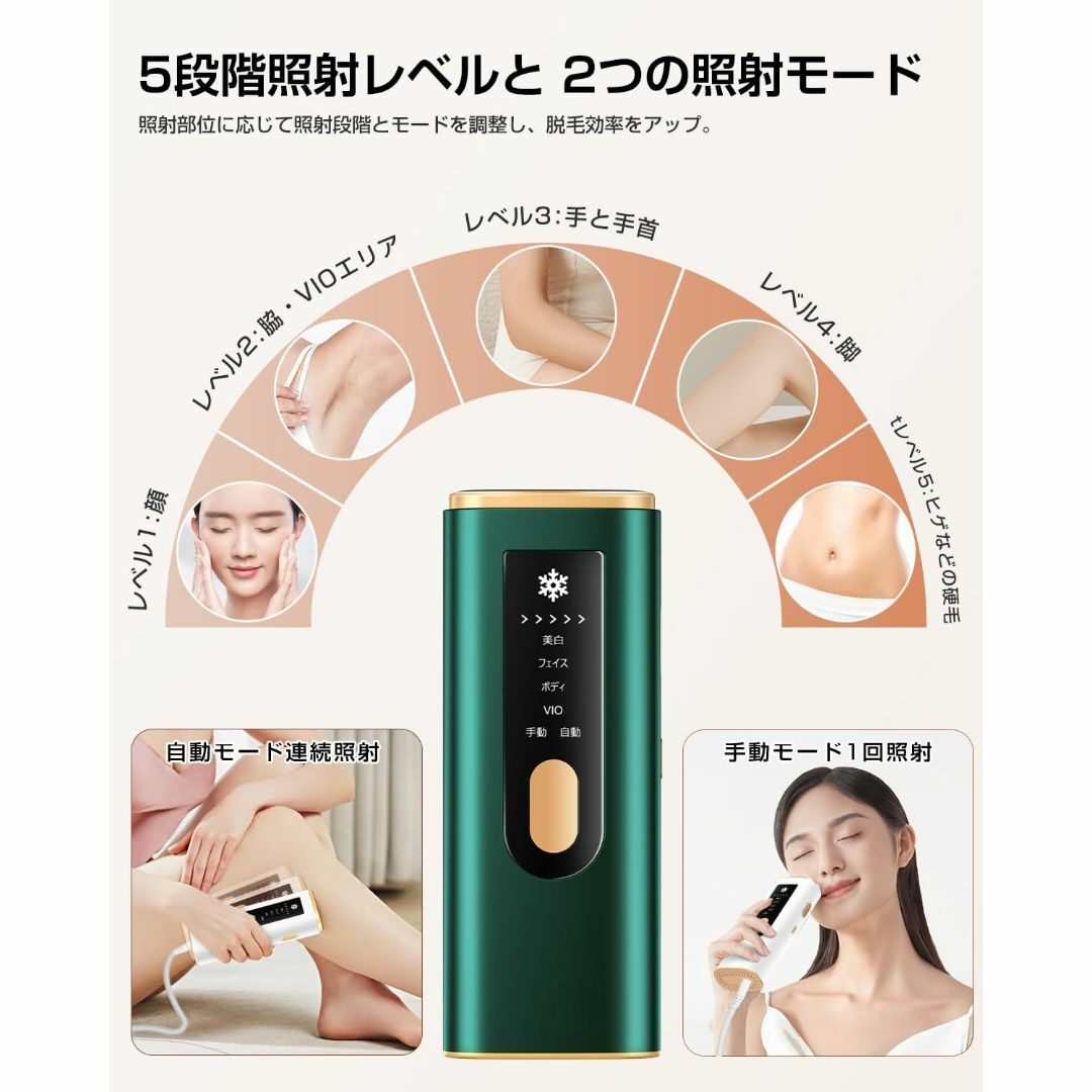 【色:グリーン】SAMONIC 脱毛器 冷感脱毛 無痛 光美容器 5段階調節 H スマホ/家電/カメラの美容/健康(その他)の商品写真