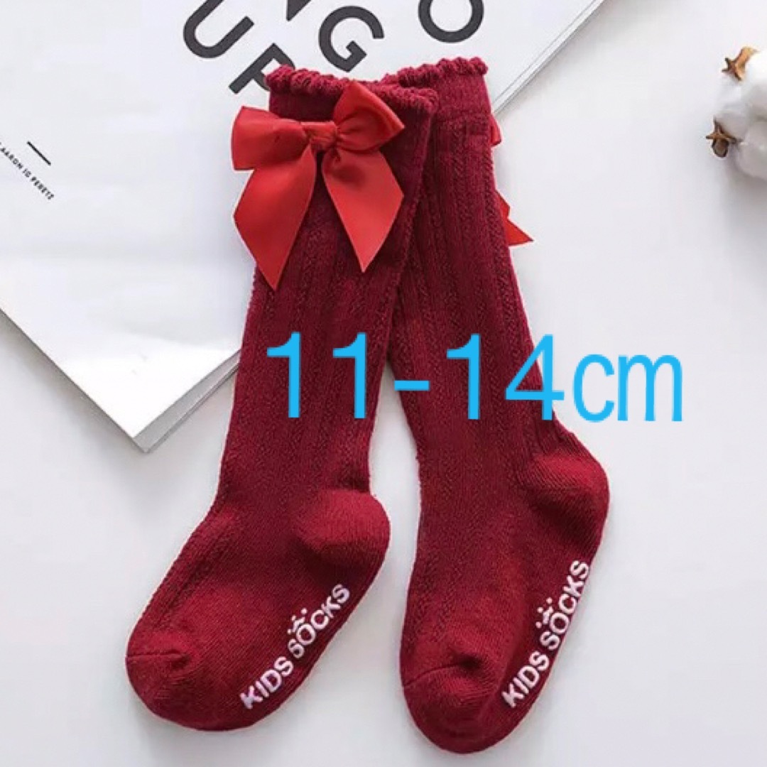 ハイソックス　11-14㎝ 赤　レッド　リボン付き キッズ/ベビー/マタニティのこども用ファッション小物(靴下/タイツ)の商品写真