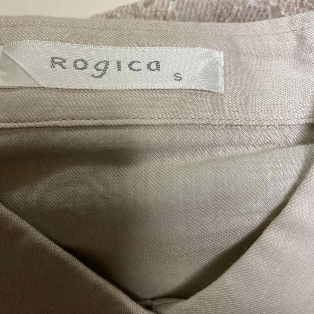 Rogica(ロジカ)のRogica ベージュ系幾何学模様レース七分袖ブラウス(実家保管品) レディースのトップス(シャツ/ブラウス(長袖/七分))の商品写真