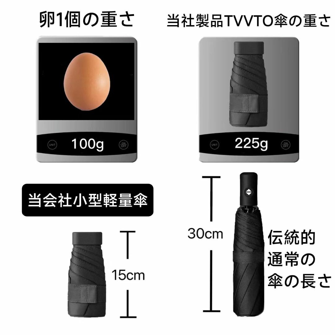 【色: Black】TVVTO 軽量折り畳み傘 超軽量ポータブル折りたたみ傘 小 レディースのファッション小物(その他)の商品写真