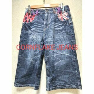 1256y【春夏コーデ】CORNFLAKE JEANS 古着 デニム 170(ハーフパンツ)