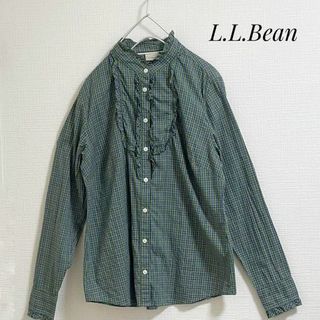 L.L.Bean - L.L.Bean  ブラウス　緑　フリル　トップス　ガーリー　春服　チェック柄