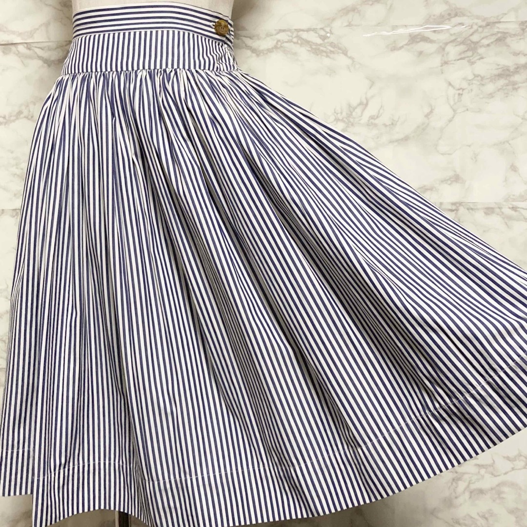 Vivienne Westwood(ヴィヴィアンウエストウッド)の【美品 03SS】Vivienne Westwood プリーツストライプスカート レディースのスカート(ひざ丈スカート)の商品写真