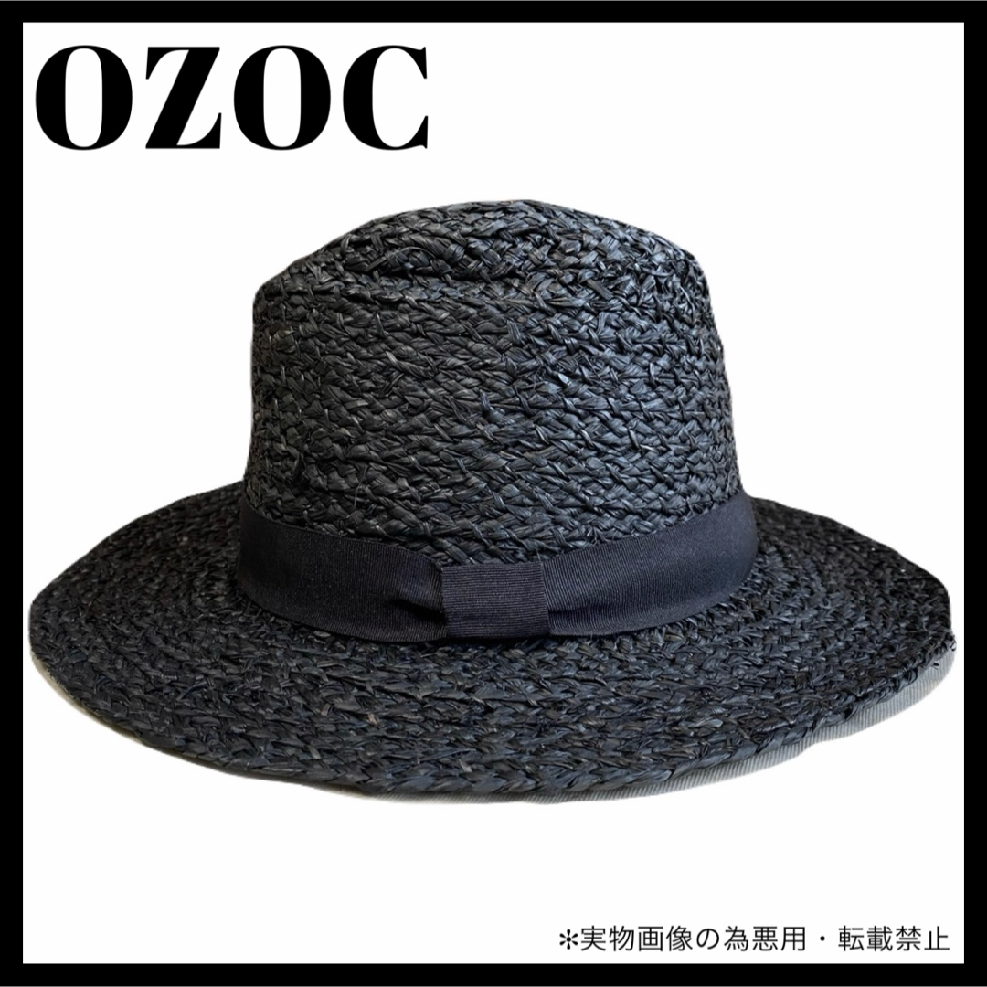 OZOC(オゾック)のOZOC ストローハット 中折れ 麦わら帽子 リボン Black レディースの帽子(麦わら帽子/ストローハット)の商品写真