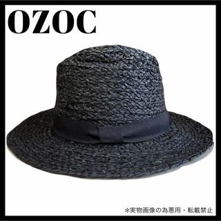 オゾック(OZOC)のOZOC ストローハット 中折れ 麦わら帽子 リボン Black(麦わら帽子/ストローハット)