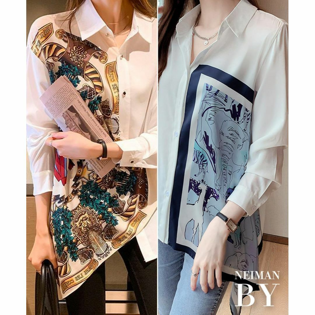 [ニーマンバイ] スカーフ柄 ロング ブラウス シャツ おしゃれ きれいめ 長袖 レディースのファッション小物(その他)の商品写真