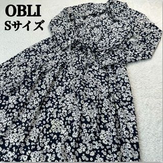 オブリ(OBLI)のOBLI/オブリ✨フラワープリントワンピース ウエストリボン付 Sサイズ(ロングワンピース/マキシワンピース)