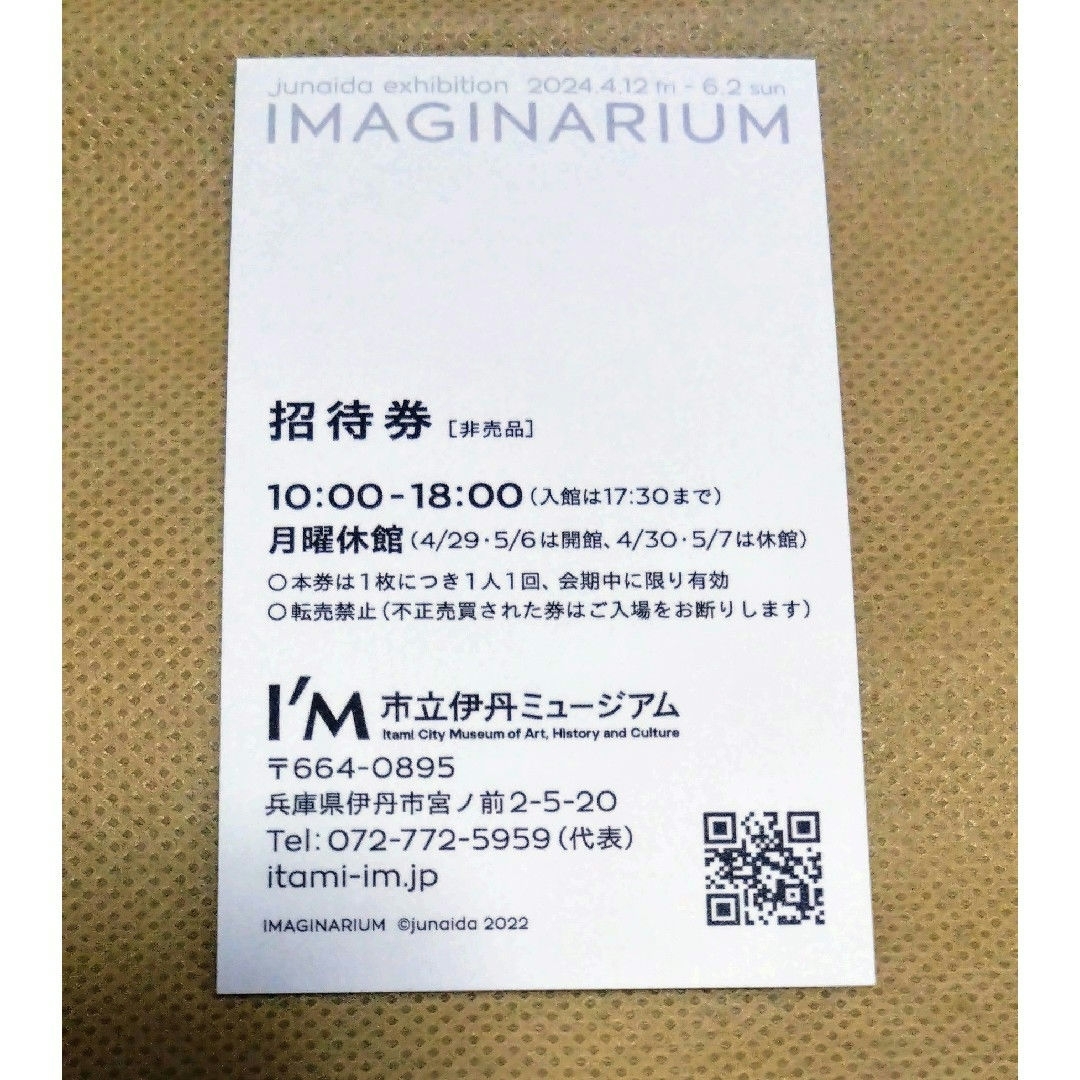 市立伊丹ミュージアム junaida展「IMAGINARIUM」 招待券１枚 チケットの施設利用券(美術館/博物館)の商品写真