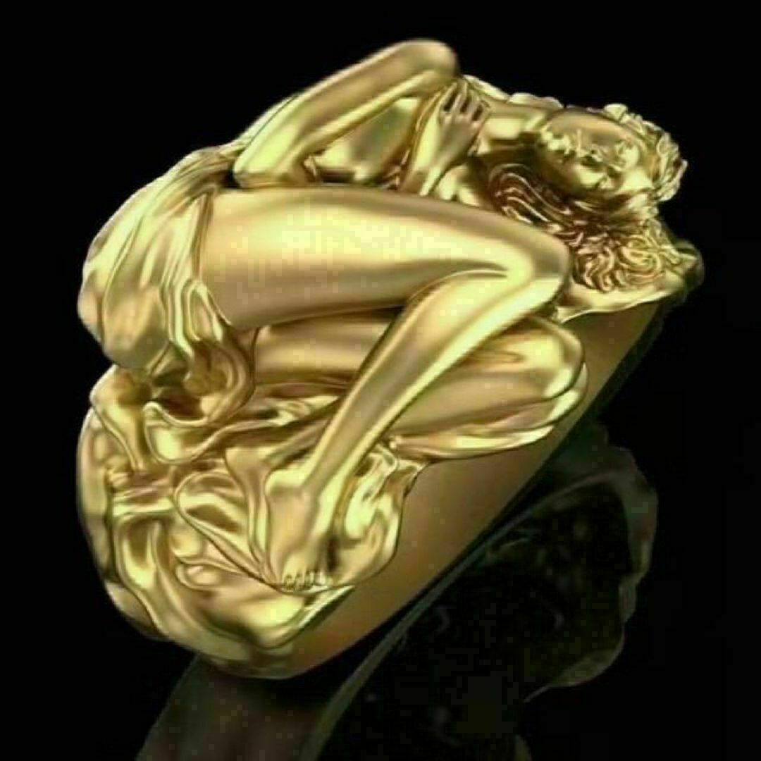 【R038】リング　メンズ　指輪　ゴールド　アダム　イヴ　合金　20号 メンズのアクセサリー(リング(指輪))の商品写真