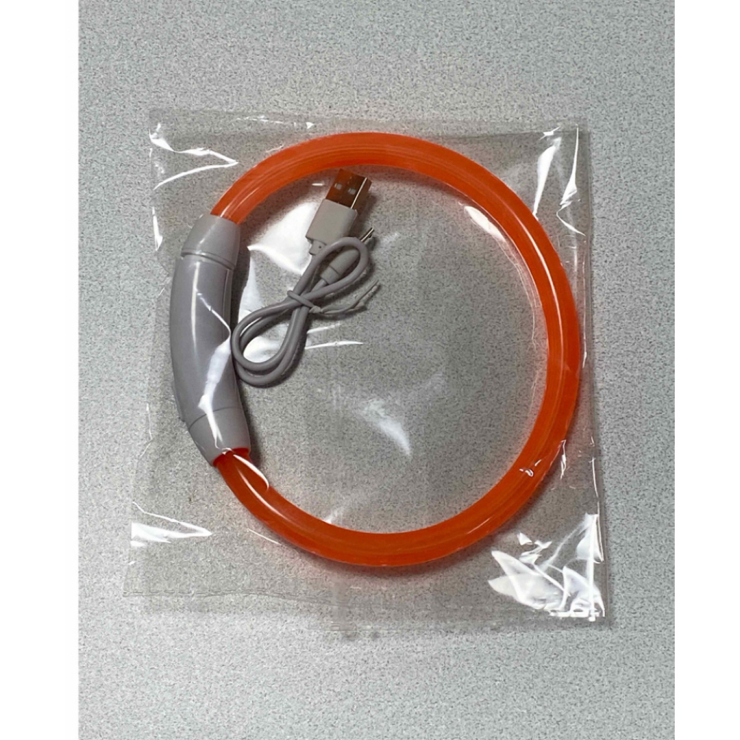 光る 首輪 オレンジ LEDライト USB充電 犬 ドッグ  夜 散歩 ハンドメイドのペット(リード/首輪)の商品写真