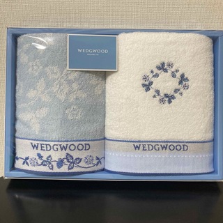 WEDGWOOD - WEDGWOODフェイスタオルギフト白＆ブルー　ブランドロゴ刺繍