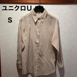 ユニクロ(UNIQLO)の美品ユニクロＵ　シアーストライプシャツ(長袖)Sクリーム(シャツ/ブラウス(長袖/七分))