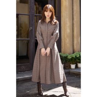 ハーリップトゥ(Her lip to)のCheckered Pleats Long Shirt Dress(ロングワンピース/マキシワンピース)