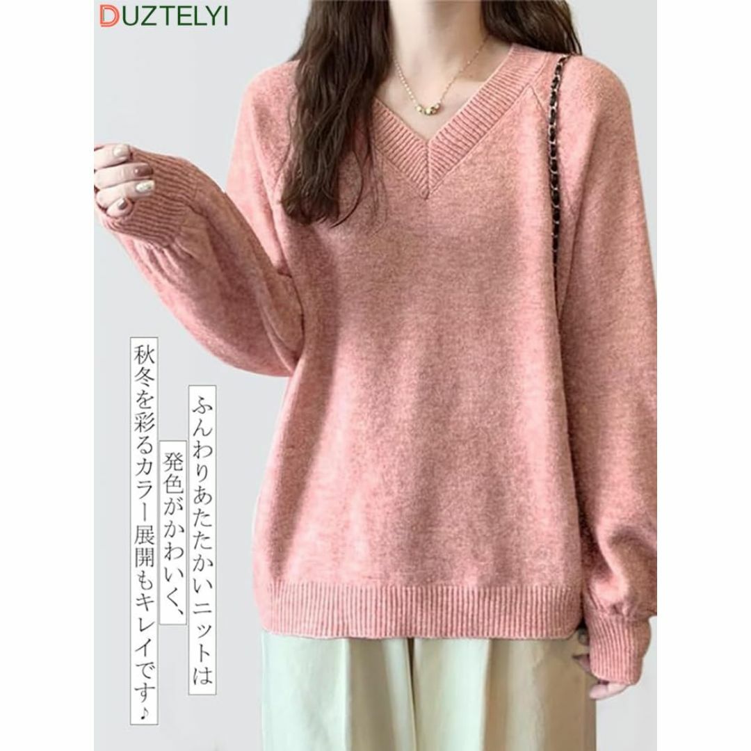 【色: ピンク】DUZTELYI ニット セーター レディース リブ パフスリー レディースのファッション小物(その他)の商品写真