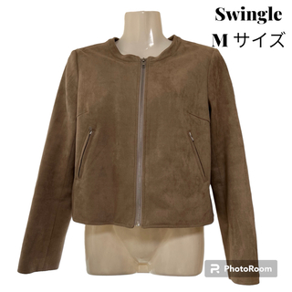 スウィングル(Swingle)のSwingle ノーカラージャケット ベージュ グレージュ Mサイズ(ノーカラージャケット)