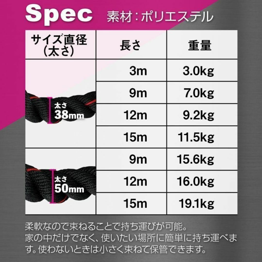 トレーニングロープ バトルロープ 50mm x 長さ12m プログレード付き14 スポーツ/アウトドアのトレーニング/エクササイズ(トレーニング用品)の商品写真