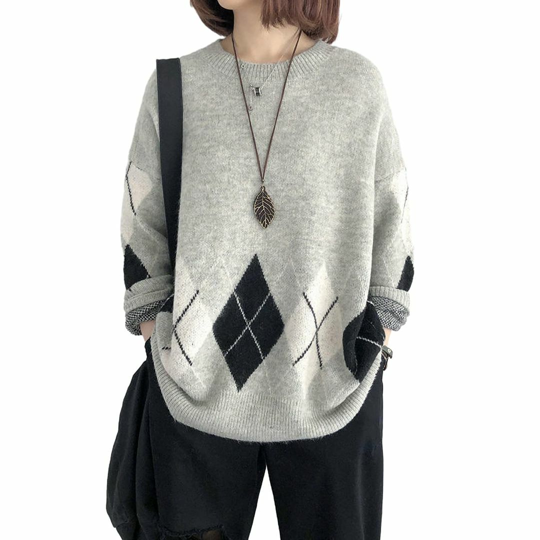 【色: グレー】[Tiernyueth] セーター レディース ラウンドネック  レディースのファッション小物(その他)の商品写真