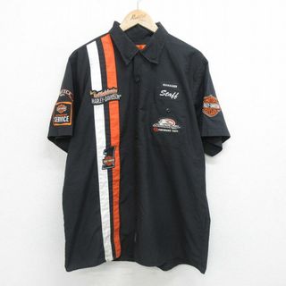 ハーレーダビッドソン(Harley Davidson)のXL★古着 半袖 ワーク シャツ メンズ ハーレーダビッドソン Harley Davidson ワッペン 黒 ブラック 【spe】 24mar28 中古 トップス(シャツ)