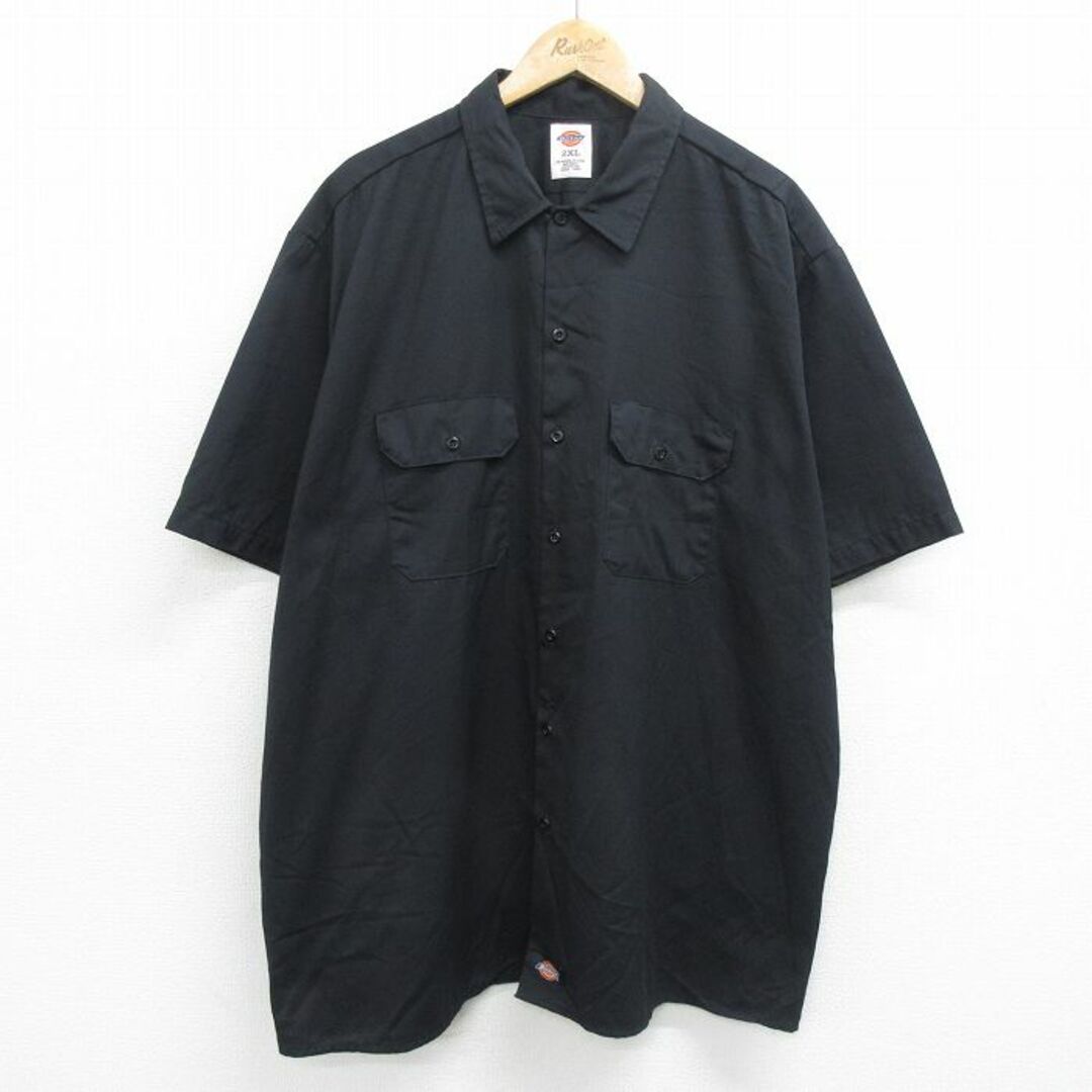 Dickies(ディッキーズ)のXL★古着 ディッキーズ Dickies 半袖 ワーク シャツ メンズ 大きいサイズ ロング丈 黒 ブラック 24mar28 中古 トップス メンズのトップス(シャツ)の商品写真