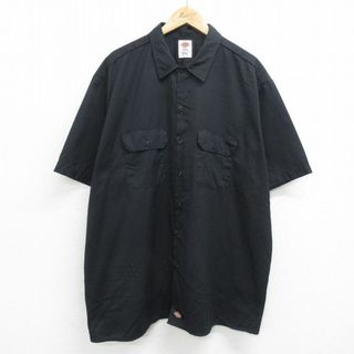 ディッキーズ(Dickies)のXL★古着 ディッキーズ Dickies 半袖 ワーク シャツ メンズ 大きいサイズ ロング丈 黒 ブラック 24mar28 中古 トップス(シャツ)