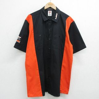 ディッキーズ(Dickies)のXL★古着 ディッキーズ Dickies 半袖 ワーク シャツ メンズ MRI ツートンカラー 大きいサイズ ロング丈 黒他 ブラック 【spe】 24mar28 中古 トップス(シャツ)